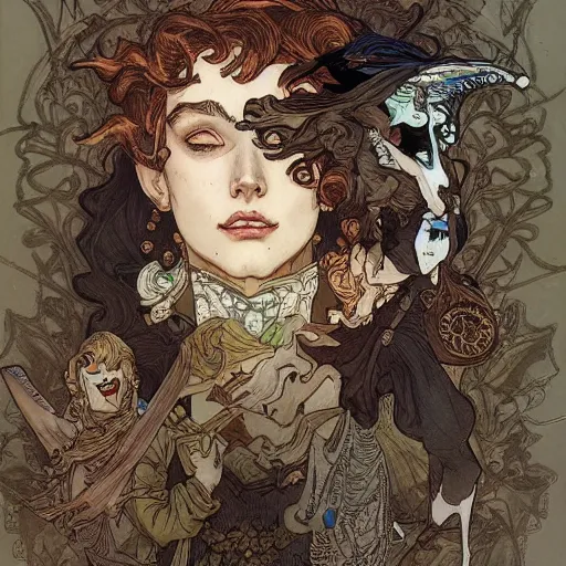 Image similar to a detailed picture of harrier du bois's bizarre adventure, intricate, elegant, highly detailed, digital painting, artstation, concept art, matte, sharp focus, illustration, art by rebecca guay and by arthur rackham and by alphonse mucha and by john william waterhouse