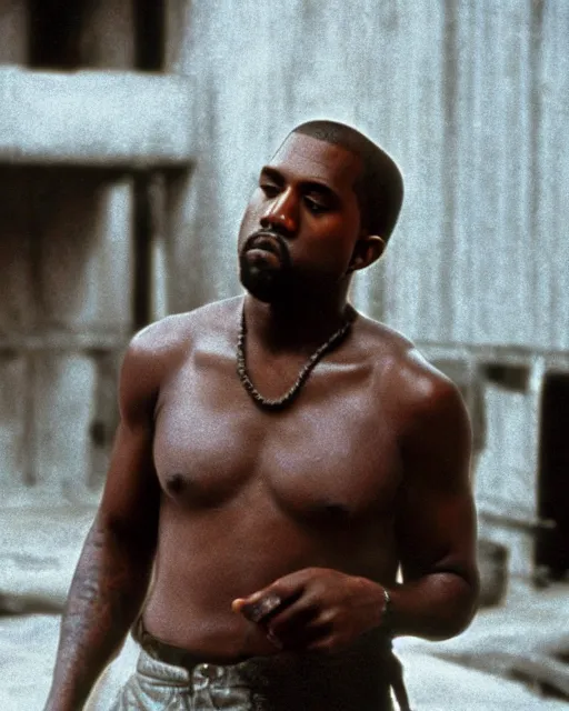 Image similar to film still close - up shot of kanye west as andy dufresne from the movie shawshank redemption. photographic, photography