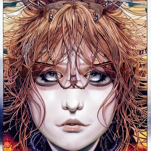 Image similar to portrait closeup of crazy tarry bogard, symmetrical, cinematic colors, by yoichi hatakenaka, masamune shirow, josan gonzales and dan mumford, ayami kojima, takato yamamoto, barclay shaw, karol bak, yukito kishiro