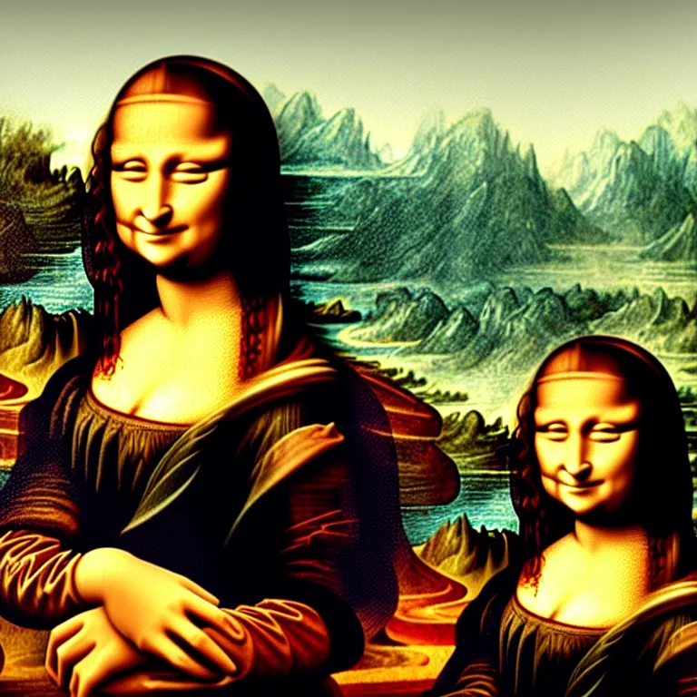 Image similar to the mona lisa in the style of ricka nd morty.