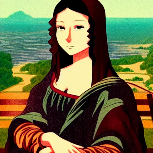 Prompt: anime girl in the style of mona lisa, anime girl, anime art, digital art, by makoto shinkai, by studio ghibli