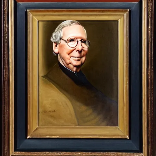 Image similar to portrait of mitch mcconnell, canvas oil painting, half turtle, martha greta kempton, frank o salisbury, granville chandor, thomas edgar stevens