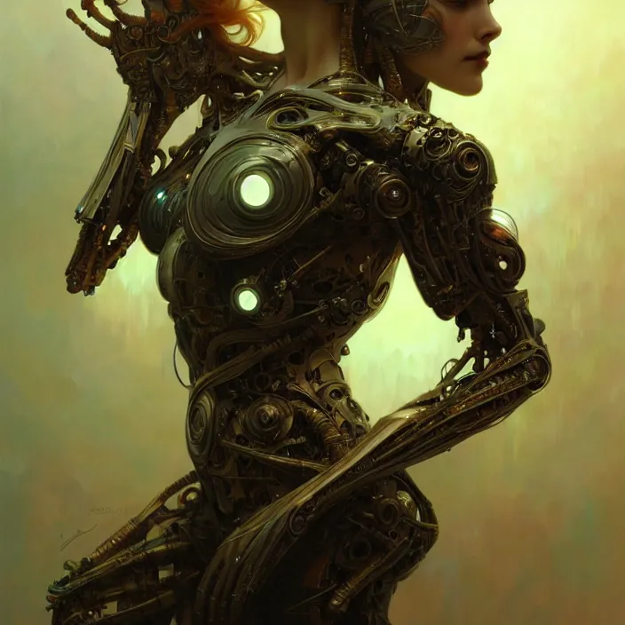 Image similar to organic cyborg, diffuse lighting, fantasy, intricate, elegant, highly detailed, lifelike, photorealistic, digital painting, artstation, illustration, concept art, smooth, sharp focus, art by John Collier and Albert Aublet and Krenz Cushart and Artem Demura and Alphonse Mucha