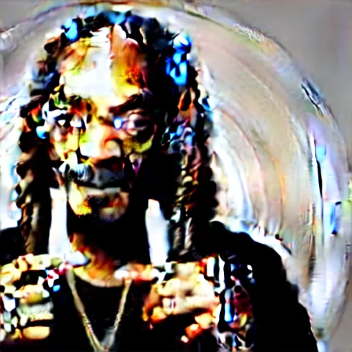 Image similar to Snoop Dog with big eyes eye color red , smiling and holding a joint in his hand