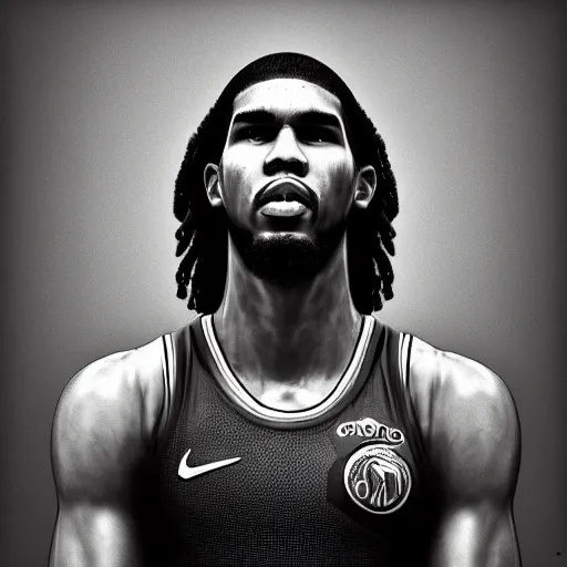 Image similar to Portrait of Celtic's Jayson Tatum, Jayson Tatum as Che Guevara Guerilla, Black and White, digital art, trending on artstation, octane render, inspiring, dignifying