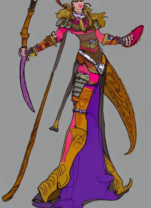 Prompt: a full body concept art, warrior princess, colorful clothing