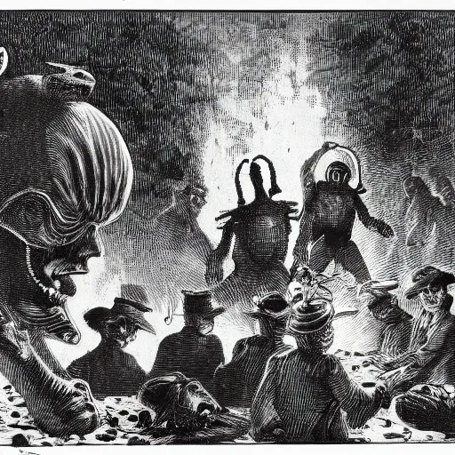 Image similar to Cross-Hatching from 1890 of first encounter with aliens