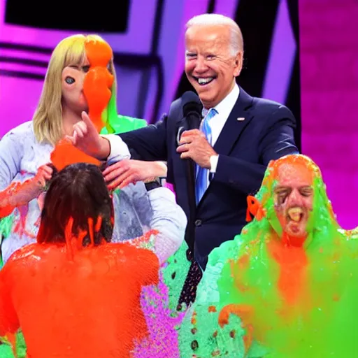 Image similar to joe biden getting slimed at the kids choice awards