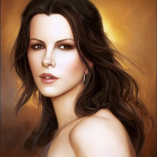 Prompt: the ultimate vampire, kate beckinsale, smokey eyes, trending on / r / moreplatesmoredates, oil on canvas artstation by j. c. leyendecker and edmund blair leighton and charlie bowater octane render