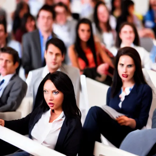 Prompt: horror movie slashers at a business conference. stock photo hd