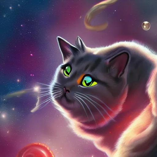 Image similar to concept art of annoyed cat adventures in space, digital painting, trending on artstation, 4 k resolution, highly detailed