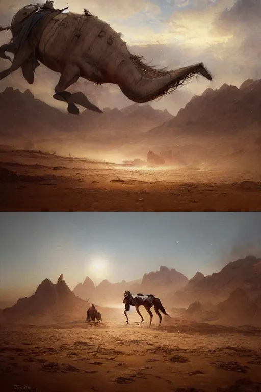 Image similar to 🐎 as 🐼 as 🐋 as 🤖 as 👽 as 🐳, desert photography, by krenz cushart, by greg rutkowski, by edgar maxence