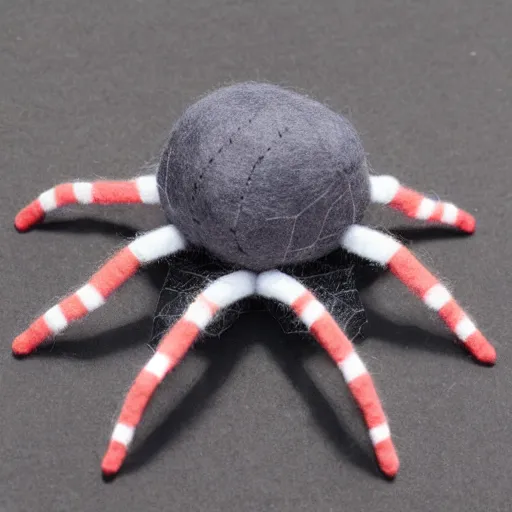 Image similar to closeup spider, very detailed felt plushie, official product image, white studio