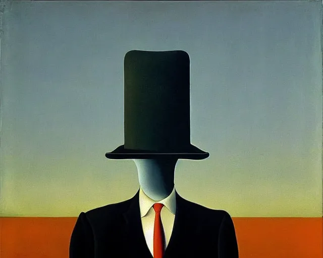 Image similar to Terrifying, disturbing painting by Magritte