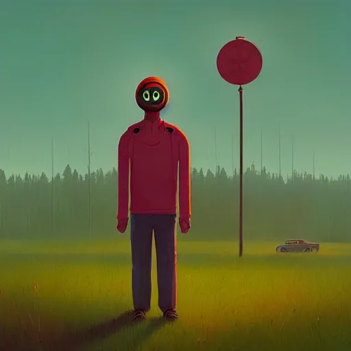 Image similar to The Harbinger, a full-body portrait by Simon Stålenhag