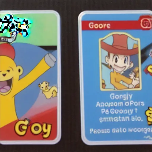 Prompt: curious george pokemon card