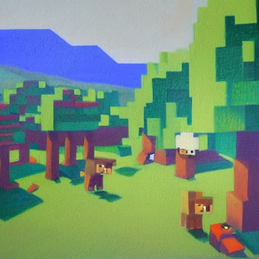 Image similar to minecraft, oil painting