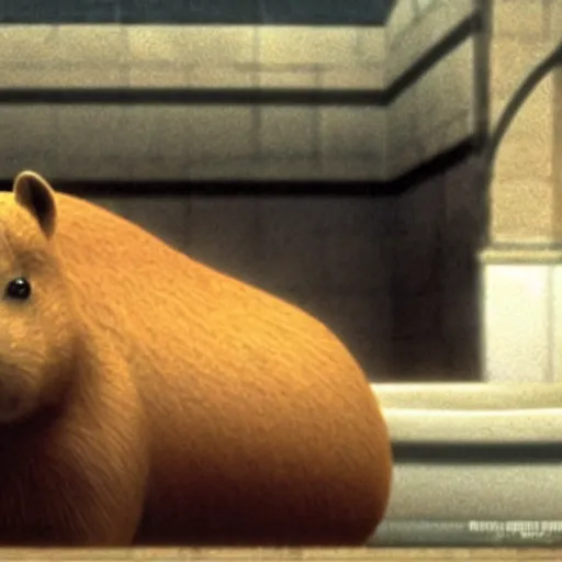 Image similar to the scene of a capybara chilling in a bathtub in the movie spirited away by studio ghibli