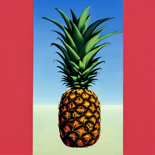 Image similar to the son of man but with a pineapple, painting by rene magritte, high detail, high resolution