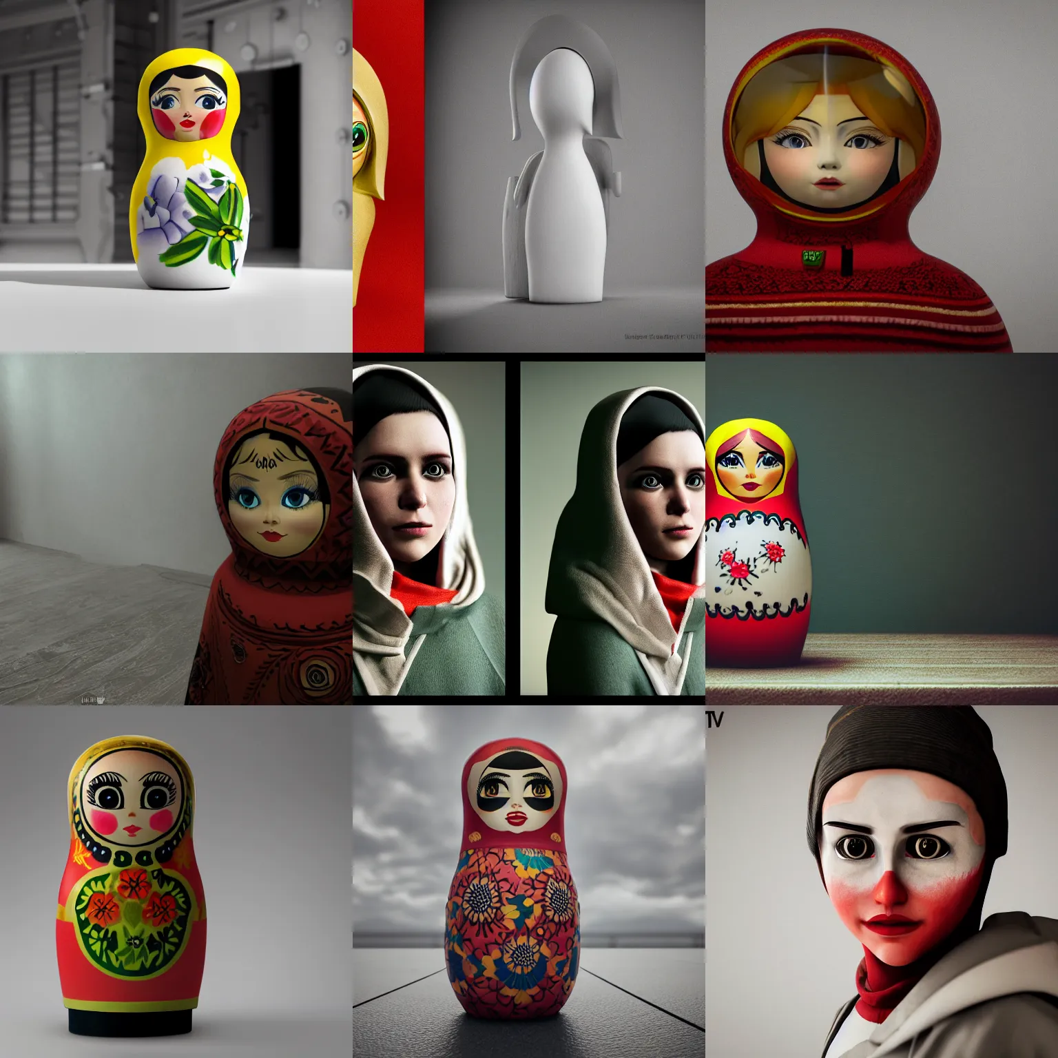 Prompt: matryoshka from videogame Dramfall Chapters and the larguest journey , photorealism, full body, white ambient background, unreal engine 5, hyperrealistic, highly detailed, XF IQ4, 150MP, 50mm, F1.4, ISO 200, 1/160s, natural light, Adobe Lightroom, photolab, Affinity Photo, PhotoDirector 365, realistic