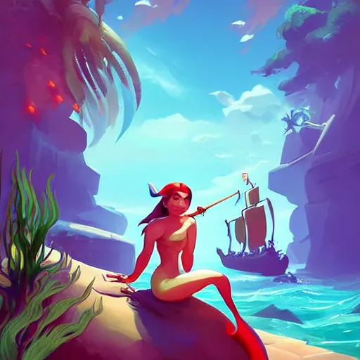 Image similar to painting mermaid treasure on sea of thieves game avatar hero smooth face median photoshop filter cutout vector, behance hd by jesper ejsing, by rhads, makoto shinkai and lois van baarle, ilya kuvshinov, rossdraws global illumination