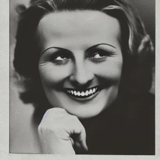 Image similar to a 1 9 2 8 portrait. happy, healthy, smiling, sporty, glowing greta garbo in athletic wear with big smile and healthy teeth.