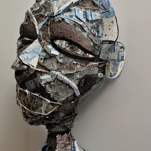 Image similar to empathy emerging in artificial intelligence. studio. papier - mache