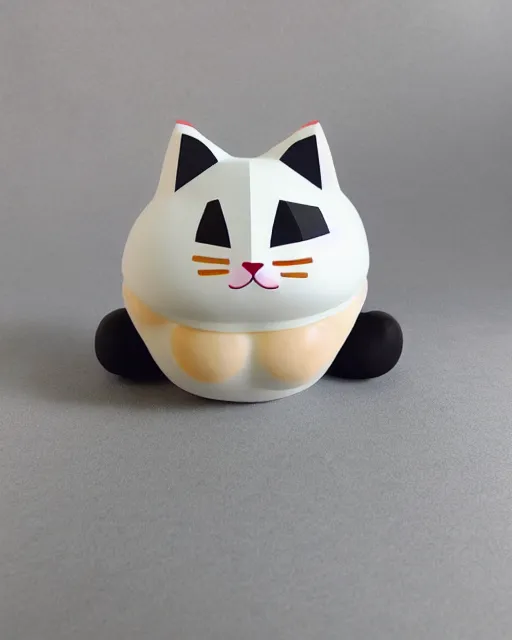 Prompt: cute fat glitch cubist Maneki Neko cat, soft vinyl designer toy, highly detailed mold, maximalist sculpted design by Alex yanes, isolated on white