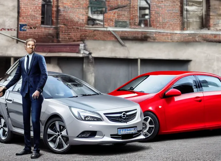 Image similar to spiderman stand next to opel sedan