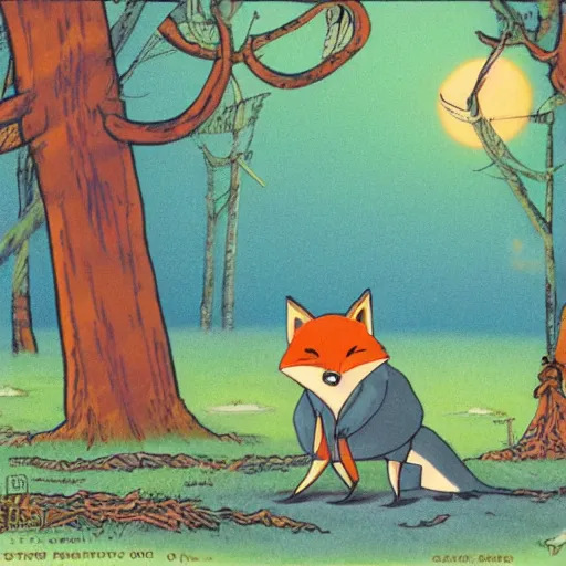 Prompt: VHS tape cover illustration of the 1992 animated film, Fatty Fox in the Haunted Forest