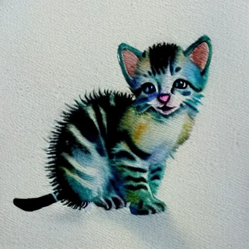 Image similar to watercolour painting kitten bee hybrid, horror movie