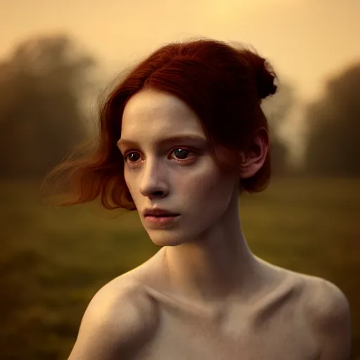 Image similar to photographic portrait of a stunningly beautiful english renaissance female in soft dreamy light at sunset, beside the river, soft focus, contemporary fashion shoot, in a denis villeneuve and tim burton movie, by edward robert hughes, annie leibovitz and steve mccurry, david lazar, jimmy nelsson, extremely detailed, breathtaking, hyperrealistic, perfect face, octane render