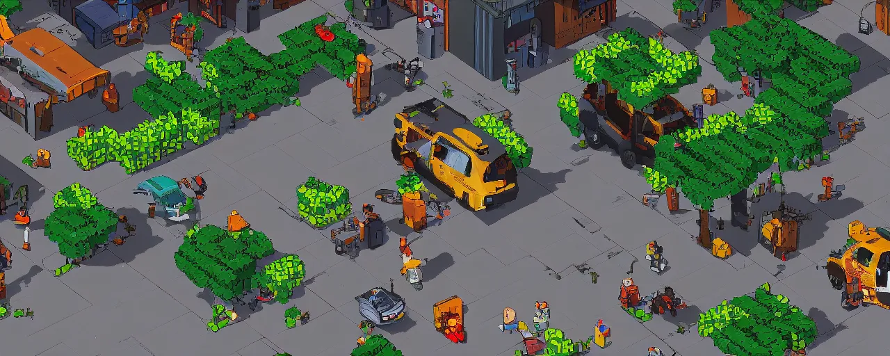 Prompt: a pixel art open world 3d fps game, grand theft auto style, very detailed