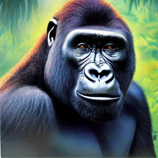 Image similar to portrait of a gorilla woman ( 3 5 ) from tanzania, 5 0 0, 0 0 0 bce, an oil painting by ross tran and thomas kincade