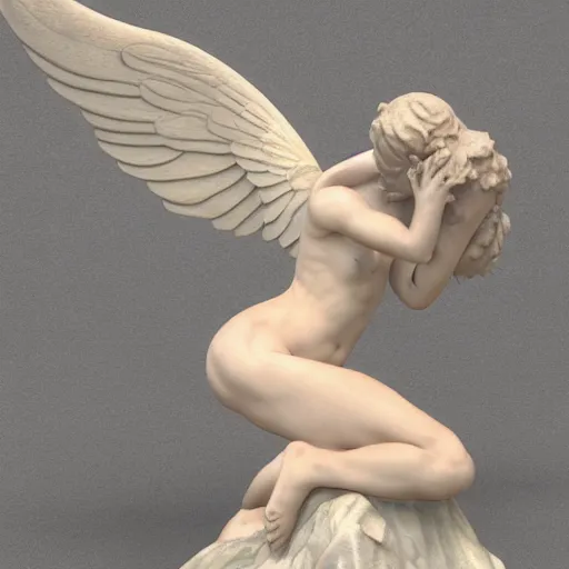 Prompt: marble angel statue with puffed cheeks breathing fire, artstation, cgsociety