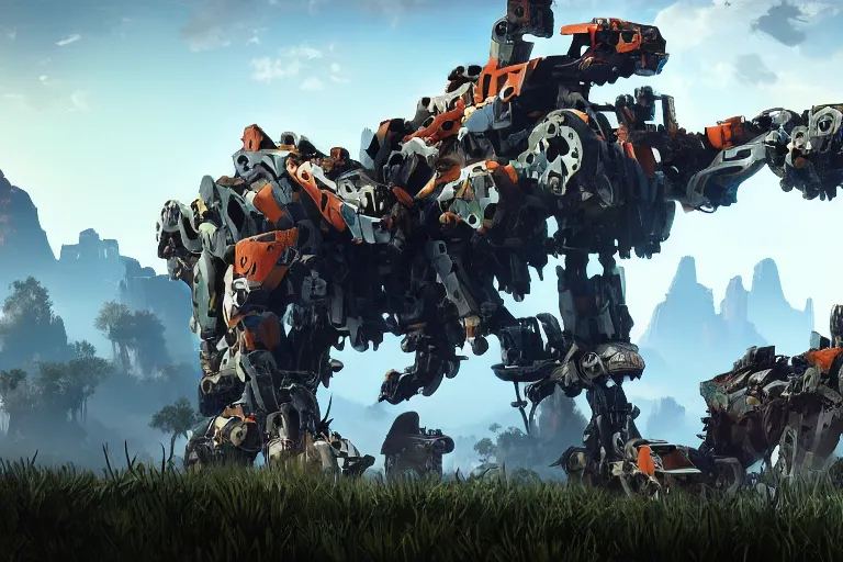 Image similar to scrapper machine mecha animal beast robot of horizon forbidden west horizon zero dawn bioluminiscence global illumination ray tracing hdr fanart arstation by sung choi and eric pfeiffer and gabriel garza and casper konefal