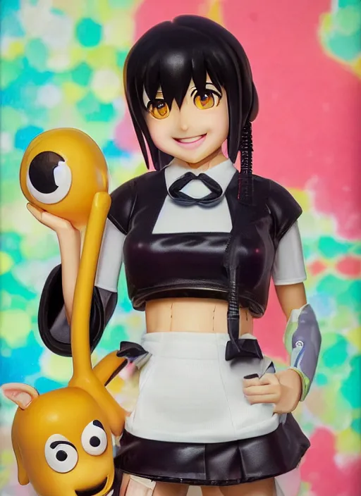 Prompt: a hyperrealistic Kotobukiya oil panting of a looney kawaii vocaloid figurine caricature with a big dumb goofy grin and pretty sparkling anime eyes featured on Wallace and Gromit by norman rockwell