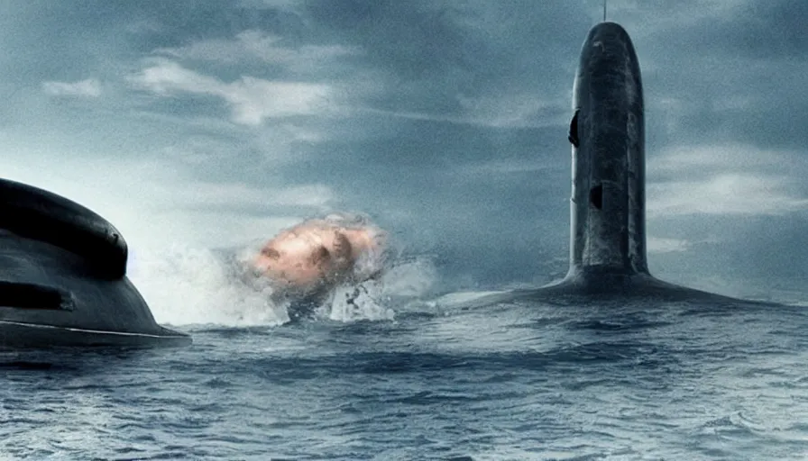 Prompt: big budget movie about a submarine crashing into an underwater UFO