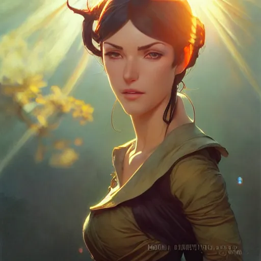 Image similar to highly detailed vfx portrait of nico robin, greg rutkowski, loish, rhads, makoto shinkai, tom bagshaw, alphonse mucha, sharp focus, art by artgerm and greg rutkowski, backlit, harsh overhead sunlight, blue eyes,