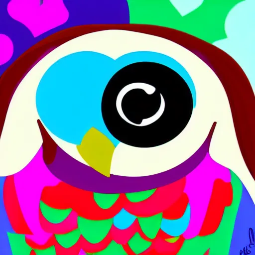 Prompt: an colorful owl. cartoon. colorful background.