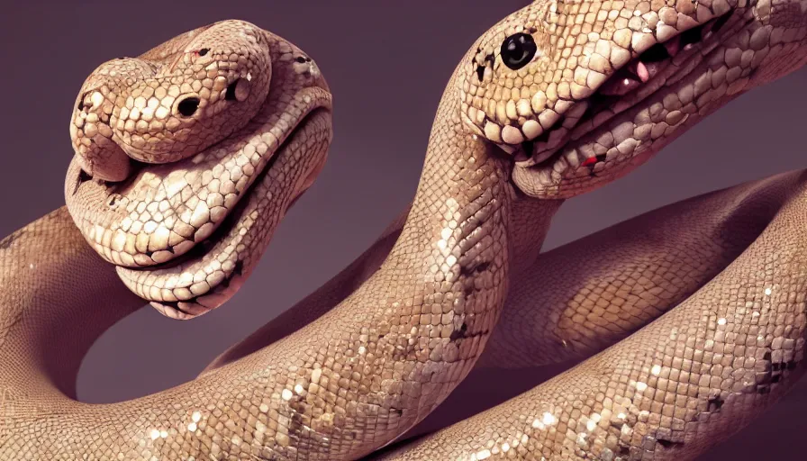 Image similar to hybrid of a happy snake and sad clown, diamonds, rule of thirds, beautiful detailed face, ultra realistic, concept art, intricate details, serious, highly detailed, photorealistic, octane render, 8 k, unreal engine.