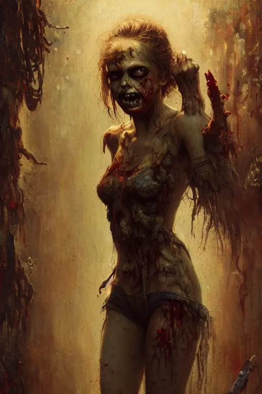 Image similar to a full body portrait of zombie girl wearing zombie clothes, high detail, cleary see face, by gaston bussiere, bayard wu, greg rutkowski, odd nerdrum, maxim verehin, dan dos santos, masterpiece, sharp focus, cinematic lightning