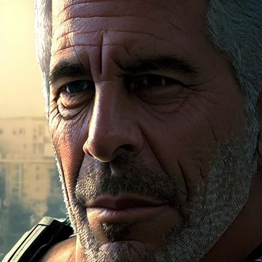 Prompt: jeffrey epstein in gears of war, splash art, movie still, cinematic lighting, dramatic, octane render, long lens, shallow depth of field, bokeh, anamorphic lens flare, 8 k, hyper detailed, 3 5 mm film grain