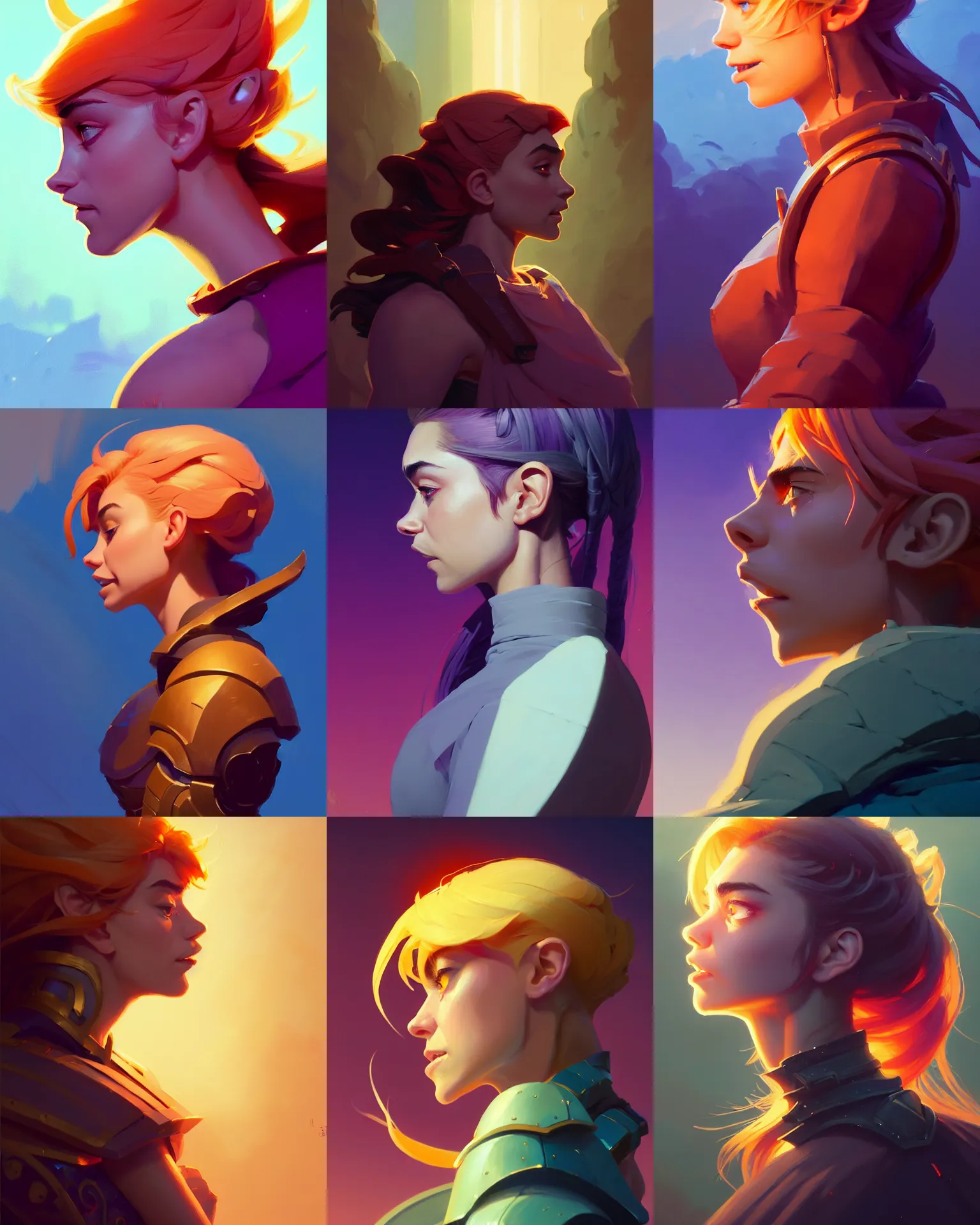 Prompt: side - profile painted portrait, imogen poots as a paladin, bright backlit, key lighting, smooth, gaudy colors, octane render aesthetic, matte painting concept art, official fanart behance hd artstation by jesper ejsing, by rhads and makoto shinkai and lois van baarle and ilya kuvshinov and rossdraws