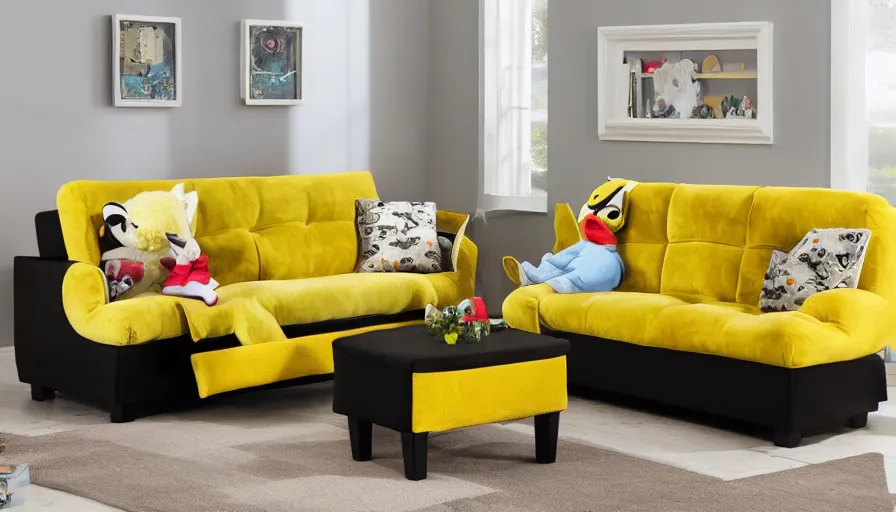 Prompt: product photo sofa in style of pikachu