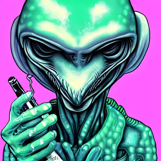 Image similar to Alien smoking weed, digital art, featured on artstation, fine details