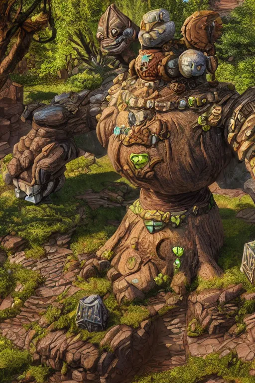 Image similar to zelda fantasy art giant golem troll wood rock greeble gemstone, global illumination ray tracing hdr fanart arstation by sung choi and eric pfeiffer and gabriel garza and casper konefal