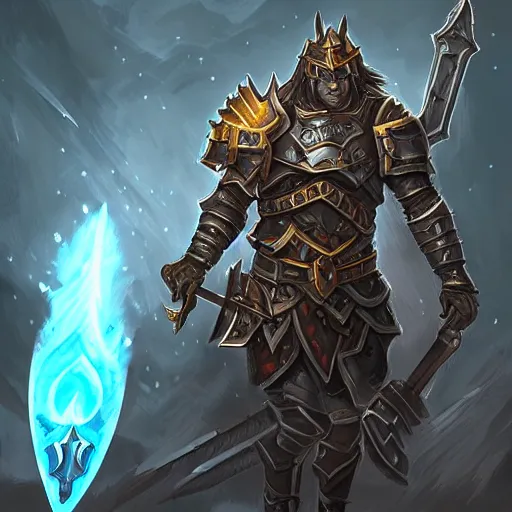 Prompt: Ares with heavy armor and sword, dark sword in Ares's hand, hearthstone art style, epic fantasy style art, fantasy epic digital art, epic fantasy card game art