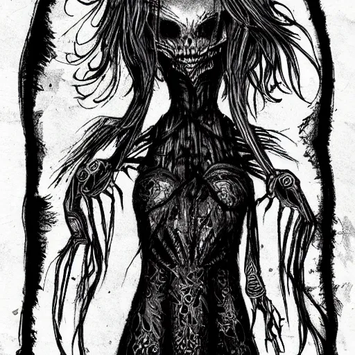 Prompt: grunge drawing of monster by mrrevenge, corpse bride style, horror themed, detailed, elegant, intricate