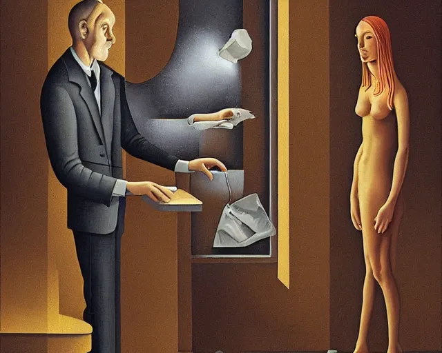 Image similar to lost opportunities - - thr trevakla of man, an ultrafine detailed painting by rafal olbinski, behance contest winner, pop surrealism, detailed painting, very detailed, minimalist, skeuomorphic, airbrush art